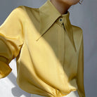 Chic Vintage Women Blouse Elegant Single-breasted Satin Silk Women Shirt