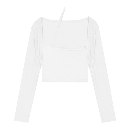 Long SleeveT-shirt Womens Halter Neck Tube Top Square Neck Short Slim tops