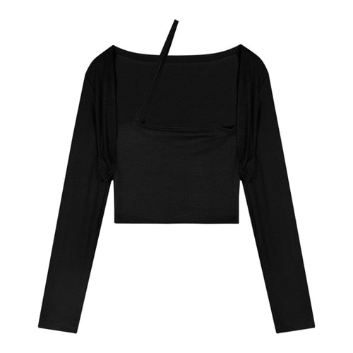 Long SleeveT-shirt Womens Halter Neck Tube Top Square Neck Short Slim tops