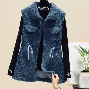 Lambswool Waistcoat Women Autumn Winter New Fur One-piece Vest Waistcoat Outer Wear Lamb Long Velvet Vest Jacket