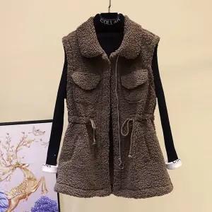 Lambswool Waistcoat Women Autumn Winter New Fur One-piece Vest Waistcoat Outer Wear Lamb Long Velvet Vest Jacket