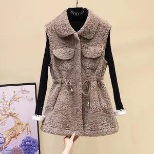 Lambswool Waistcoat Women Autumn Winter New Fur One-piece Vest Waistcoat Outer Wear Lamb Long Velvet Vest Jacket