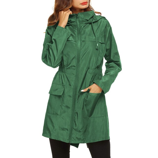 Women Raincoat Windbreaker Lightweight Breathable Zipper Rain Coat Windproof Hooded Rainwear Rain Coats Outwear Women&#39;s Coat