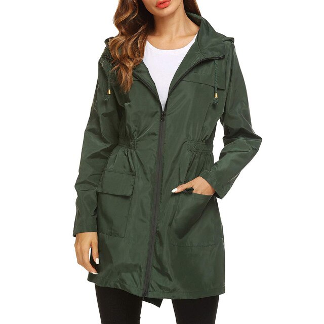 Women Raincoat Windbreaker Lightweight Breathable Zipper Rain Coat Windproof Hooded Rainwear Rain Coats Outwear Women&#39;s Coat