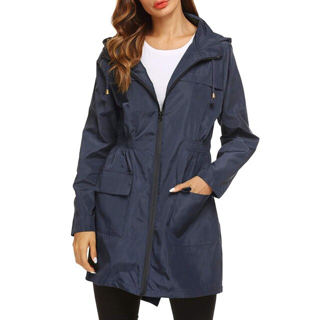 Women Raincoat Windbreaker Lightweight Breathable Zipper Rain Coat Windproof Hooded Rainwear Rain Coats Outwear Women&#39;s Coat