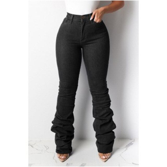 Stacked Jeans Hot Casual Ladies Folding Jeans Slim And Thin Folding Legs Women