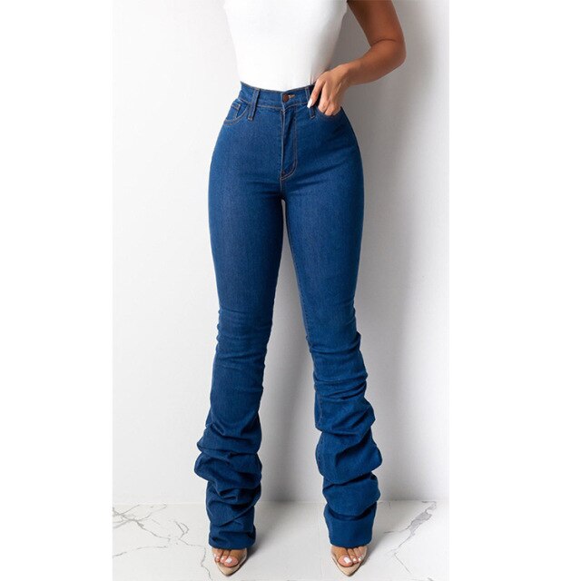 Stacked Jeans Hot Casual Ladies Folding Jeans Slim And Thin Folding Legs Women