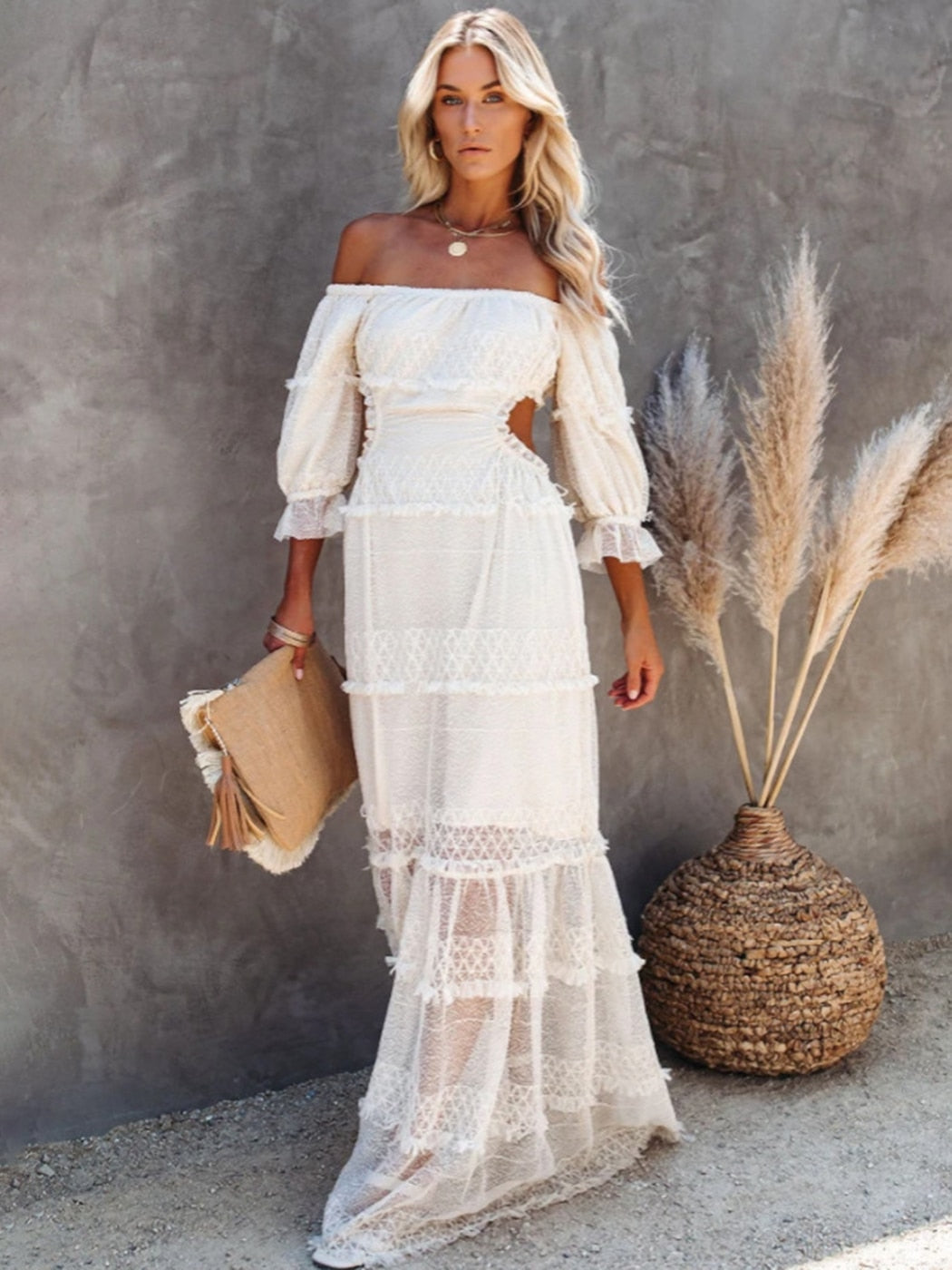 Ashore Western Cowgirl Shop Boho One Shoulder Sexy Maxi Dress