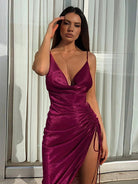 Sexy Dress Drawstring Split Tie up Cut out Bodycon Sexy Silky Spaghetti Strap Backless Dresses