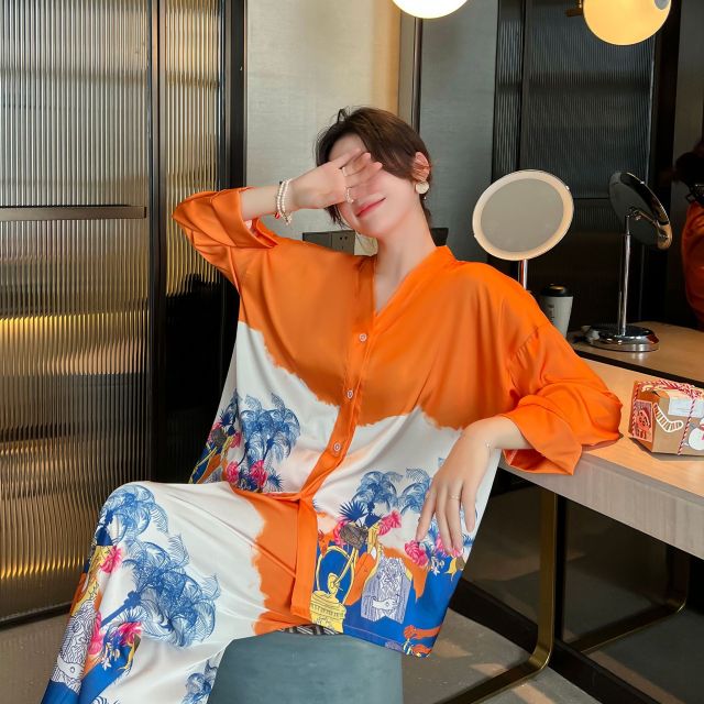 Ashore Shop NEW Womens in home Matching Pajamas Set Luxury Orange Coconut Print Sleepwear