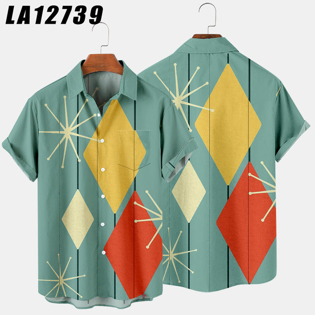 Men&#39;s shirt Y2k hombre abstract art pattern short-sleeved shirt men&#39;s street Hawaii vintage shirt Harajuku men&#39;s shirt 4