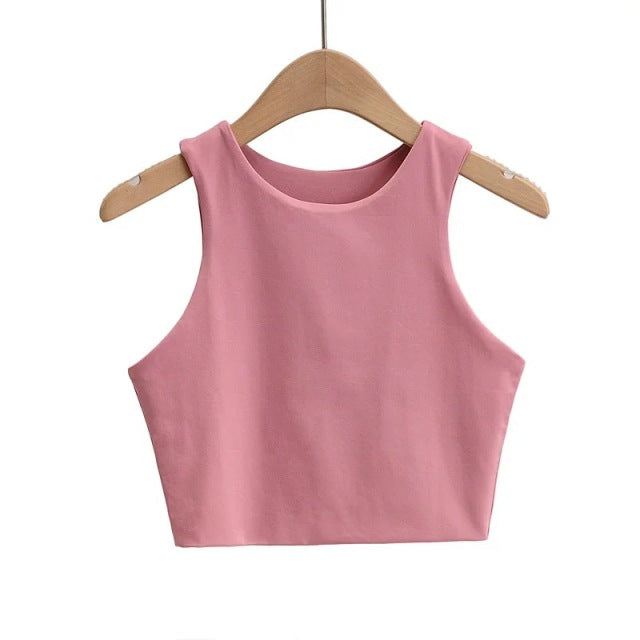 2022 Summer Fashion Women Sexy Slim Short Tank Top Crew Neck