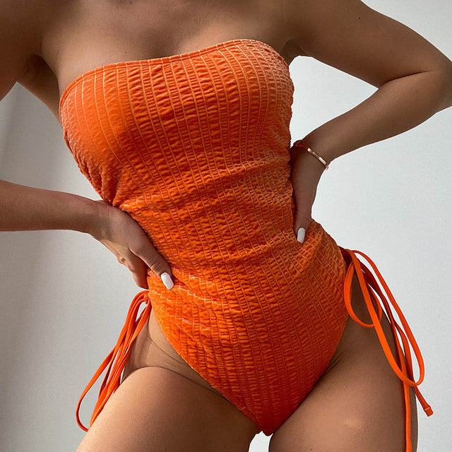 Textured Swimsuit 2022 Women Solid Bathing Suit Push Up Swimwear Women Sexy Ribbed One-Piece-Suit
