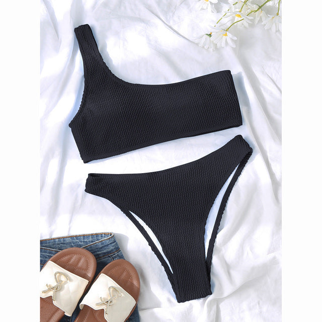 Women Swimsuits Female Sexy Bikini One Shoulder Bikinis Set High Waist Swimwear