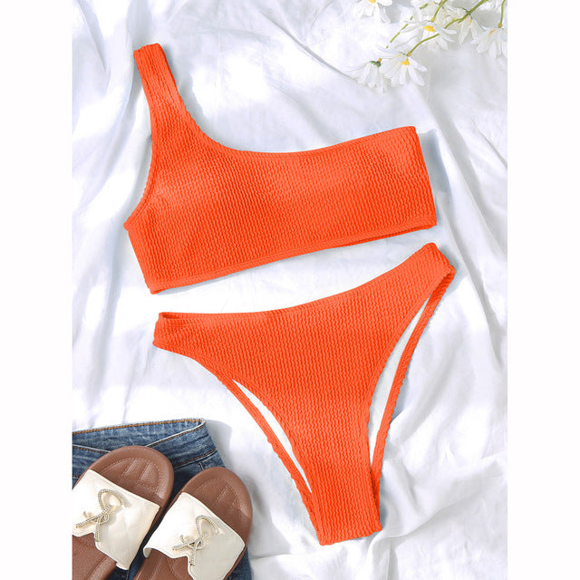 Women Swimsuits Female Sexy Bikini One Shoulder Bikinis Set High Waist Swimwear