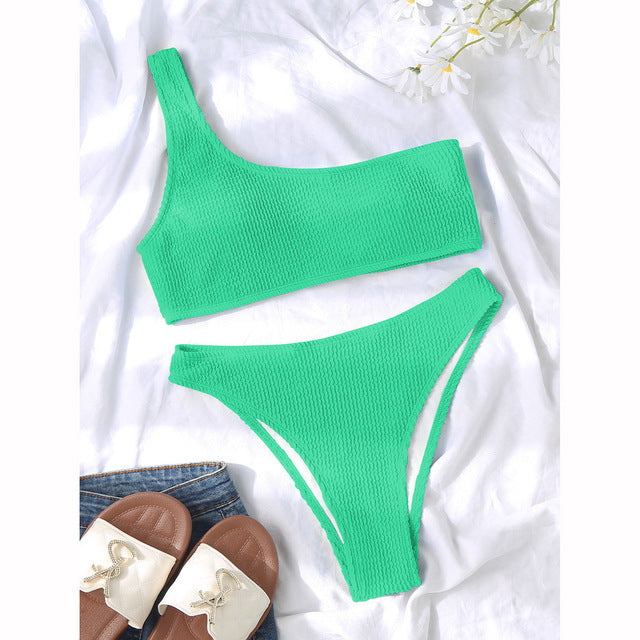 Women Swimsuits Female Sexy Bikini One Shoulder Bikinis Set High Waist Swimwear