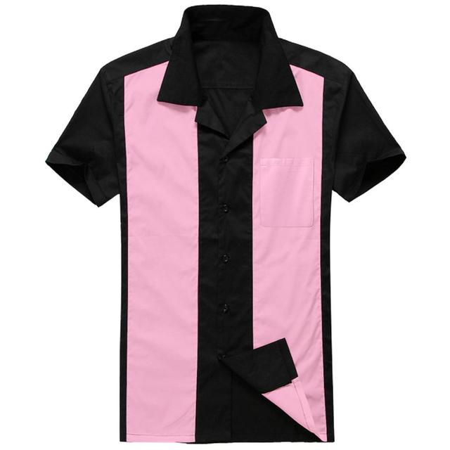 Short Sleeve Black Red Rockabilly Bowling Cotton Casual Shirts for Men