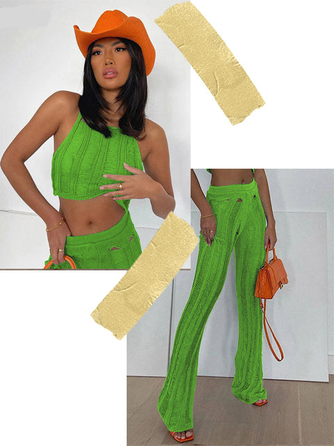 Summer Two Piece Set WomenTracksuit tassels Tops and Flare Pant Matching 2pc Sets