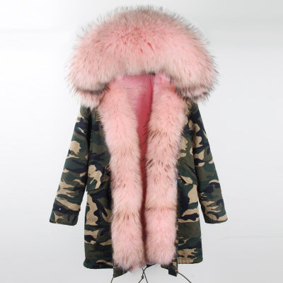 Winter Super warm real fur coat big raccoon fur collar hooded parkas thick outerwear