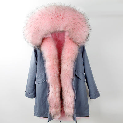 Winter Super warm real fur coat big raccoon fur collar hooded parkas thick outerwear