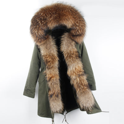 Winter Super warm real fur coat big raccoon fur collar hooded parkas thick outerwear