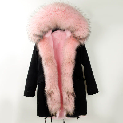 Winter Super warm real fur coat big raccoon fur collar hooded parkas thick outerwear