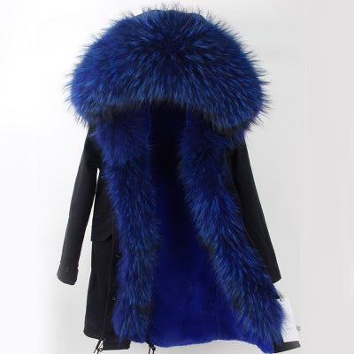 Winter Super warm real fur coat big raccoon fur collar hooded parkas thick outerwear