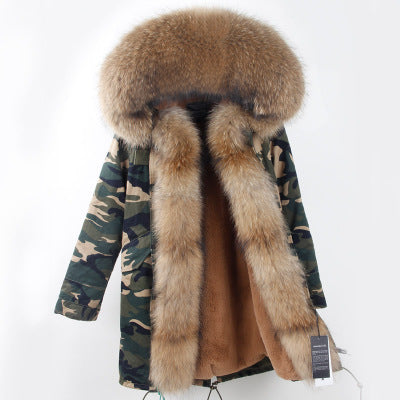 Winter Super warm real fur coat big raccoon fur collar hooded parkas thick outerwear