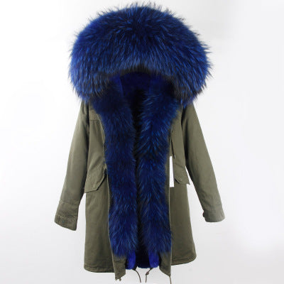 Winter Super warm real fur coat big raccoon fur collar hooded parkas thick outerwear