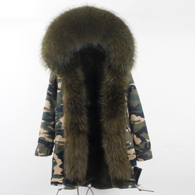 Winter Super warm real fur coat big raccoon fur collar hooded parkas thick outerwear