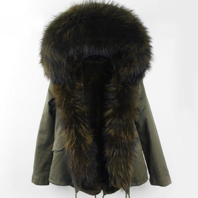 Winter Super warm real fur coat big raccoon fur collar hooded parkas thick outerwear