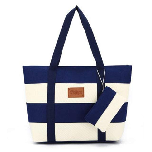 Women Canvas Nautical Beach Bags Fashion Large Handbags Female Shoulder Bag
