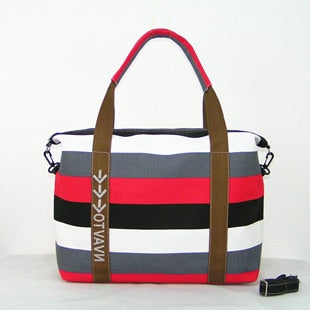 Women Canvas Hangbag Female Shoulder Bags Ladies Beach Stripe Bag