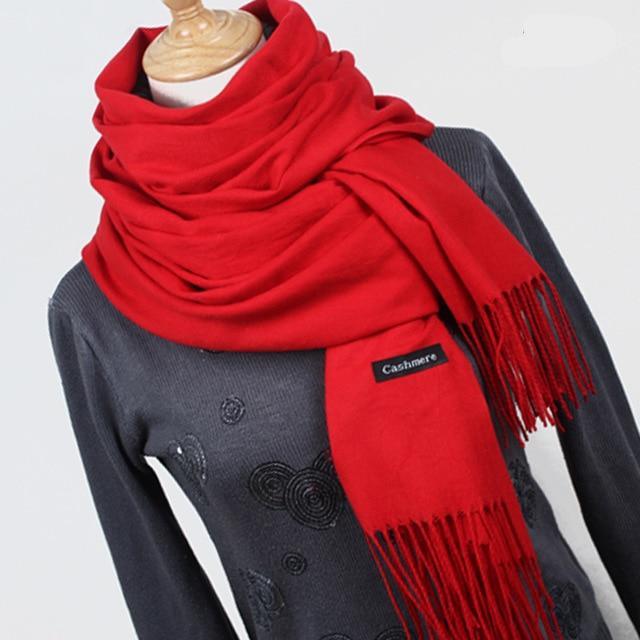 Women solid color cashmere scarves with tassel