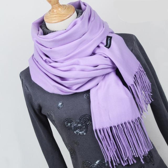 Women solid color cashmere scarves with tassel