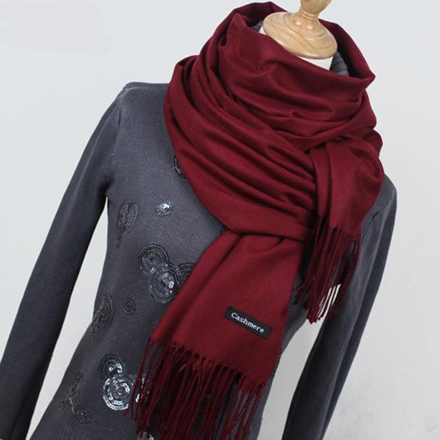 Women solid color cashmere scarves with tassel