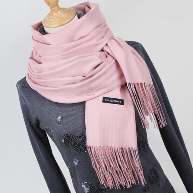 Women solid color cashmere scarves with tassel