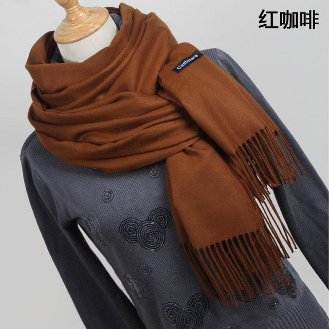 Women solid color cashmere scarves with tassel