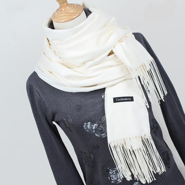 Women solid color cashmere scarves with tassel