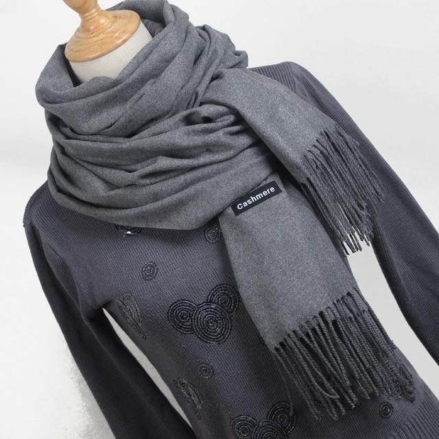 Women solid color cashmere scarves with tassel