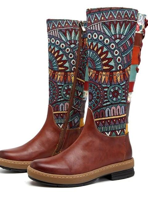Cowgirl Retro Genuine Leather Motorcycle Boots