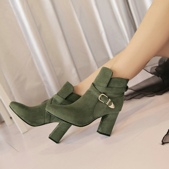 women ankle boots square heel and pointy toe