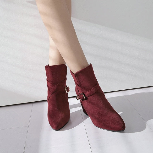 women ankle boots square heel and pointy toe