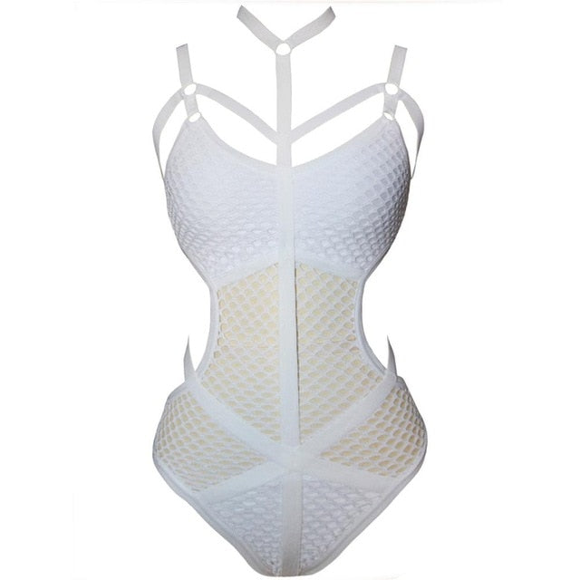 ASHORESHOP 2019 Black White Mesh Net Sexy Women Swimwear One Piece Swimsuit 