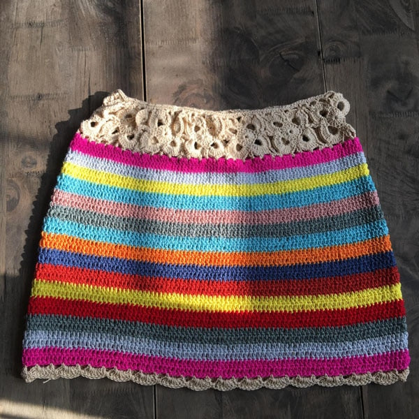 Colorful Crochet Skirt Women Summer Beach