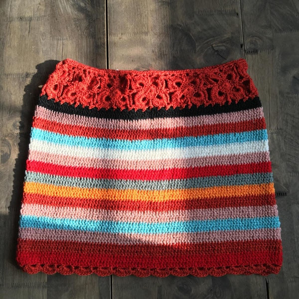 Colorful Crochet Skirt Women Summer Beach