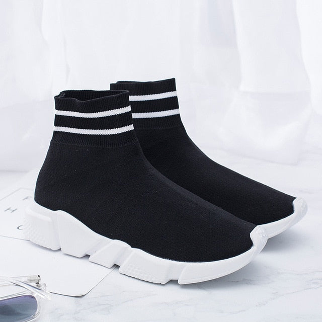 Spring Autumn Stretch Warm Sock Slip on Ankle Boots 