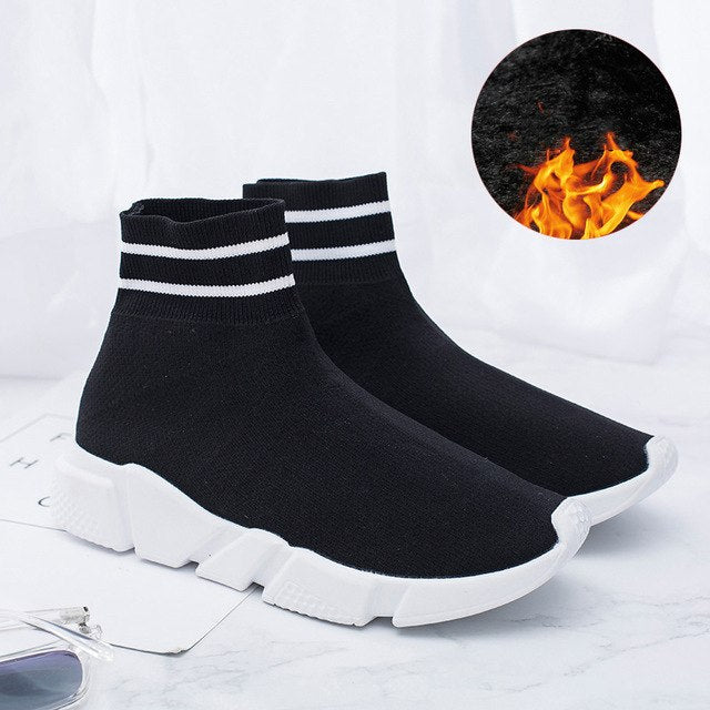 Spring Autumn Stretch Warm Sock Slip on Ankle Boots