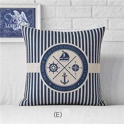 ASHORESHOP Seashore Inspired Ship Anchor Blue Stripe Compass Boat Cushion Cover Cotton Linen Pillow Case Home Sofa Decoter Cojines