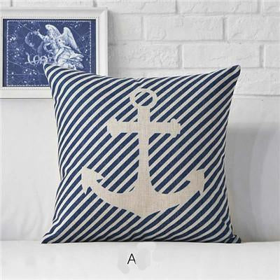 ASHORESHOP Seashore Inspired Ship Anchor Blue Stripe Compass Boat Cushion Cover Cotton Linen Pillow Case Home Sofa Decoter Cojines